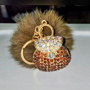 Sparkling Purse Keychain/ Bag Charm with Fur Pom Pom